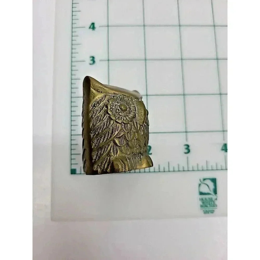 Vintage Brass Horned Owl Figurine MCM 2 Inch Shelf Sitter Patina Bird Statue - Picture 3 of 5